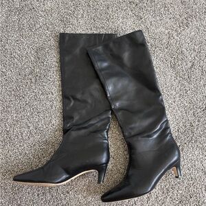 Black Faux Leather Knee-High Boots